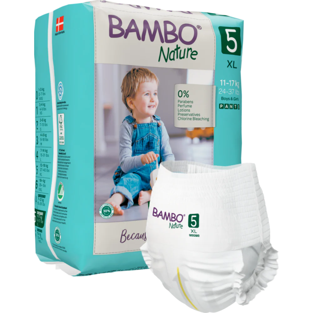 Bambo Nature Premium Baby Pants Diapers for Babies, XL Size (11-17 Kgs), Super Absorbent, Breathable, Extra Soft, Dermatologically Tested, Hypoallergenic Infant Nappies With Wetness Indicator