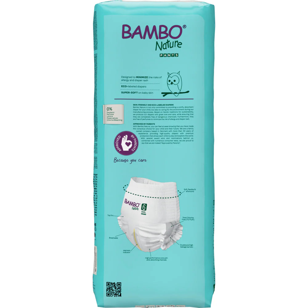 Bambo Nature Premium Baby Pants Diapers for Babies, XXL Size (15+ Kgs), Super Absorbent, Breathable, Extra Soft, Dermatologically Tested, Hypoallergenic Infant Nappies With Wetness Indicator 38counts