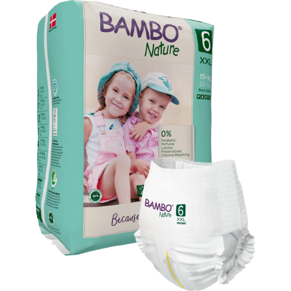 Bambo Nature Premium Baby Pants Diapers for Babies, XXL Size (15+ Kgs), Super Absorbent, Breathable, Extra Soft, Dermatologically Tested, Hypoallergenic Infant Nappies With Wetness Indicator