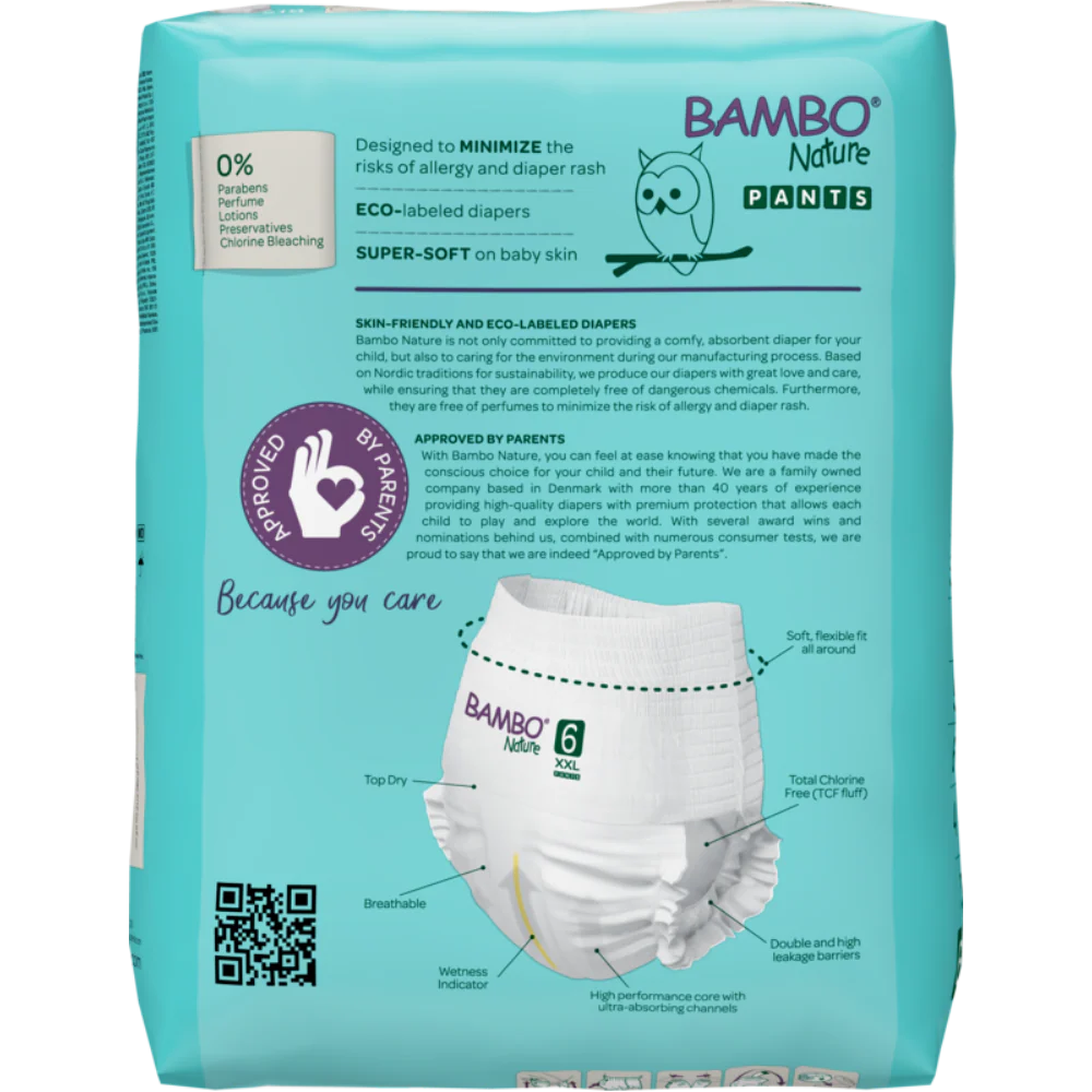 Bambo Nature Premium Baby Pants Diapers for Babies, XXL Size (15+ Kgs), Super Absorbent, Breathable, Extra Soft, Dermatologically Tested, Hypoallergenic Infant Nappies With Wetness Indicator