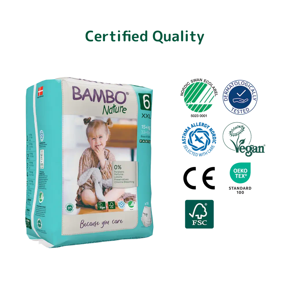 Bambo Nature Premium Baby Pants Diapers for Babies, XXL Size (15+ Kgs), Super Absorbent, Breathable, Extra Soft, Dermatologically Tested, Hypoallergenic Infant Nappies With Wetness Indicator