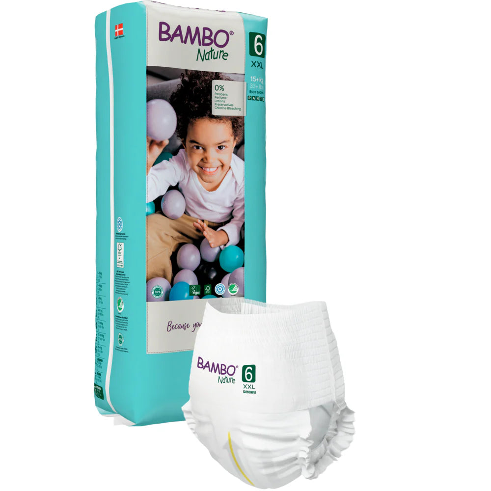 Bambo Nature Premium Baby Pants Diapers for Babies, XXL Size (15+ Kgs), Super Absorbent, Breathable, Extra Soft, Dermatologically Tested, Hypoallergenic Infant Nappies With Wetness Indicator 38counts
