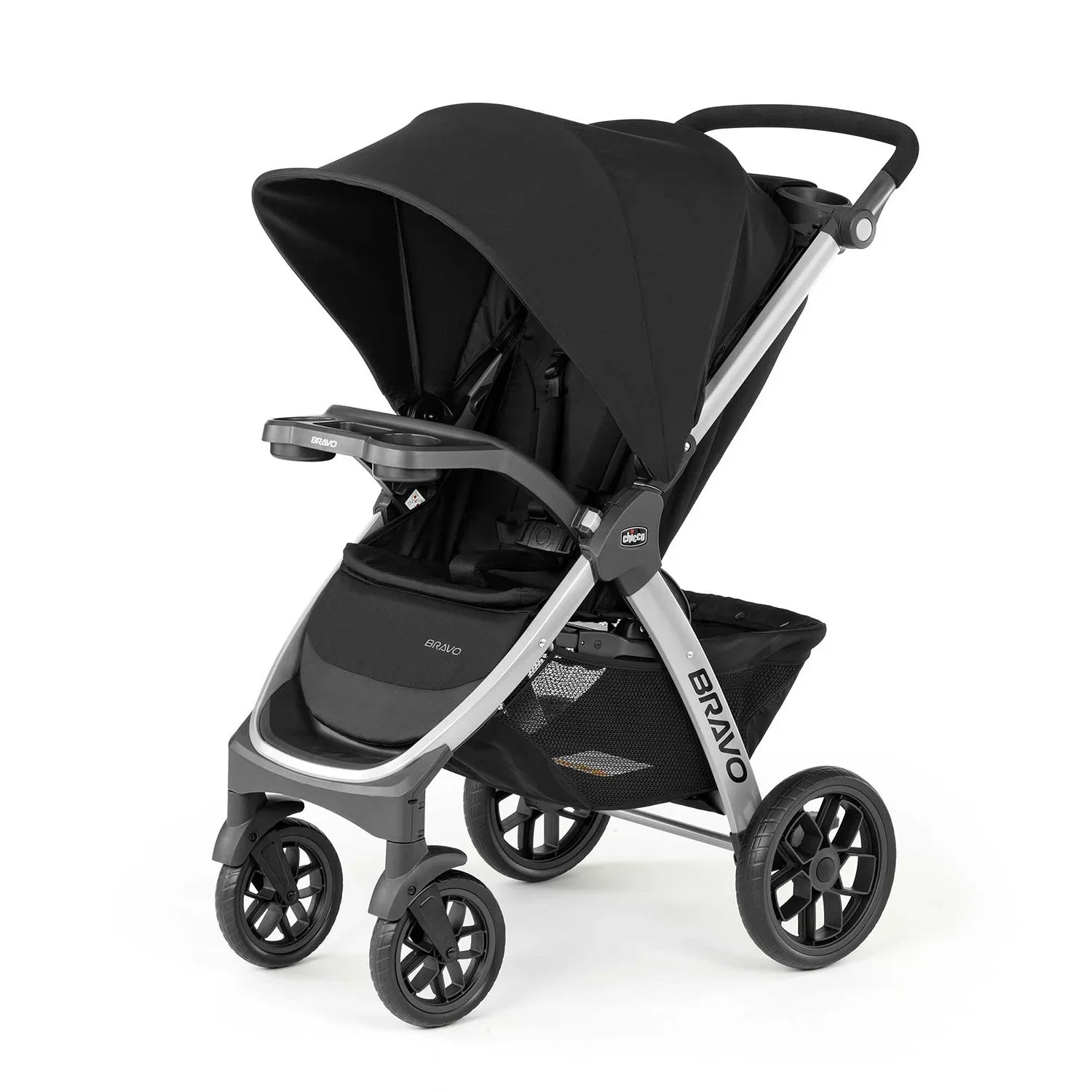 Chicco Bravo Quick Fold Baby Stroller-3 Positions Adjustable Parent Handle Bar-One Hand Fold-With Parent & Child Tray-6 Months Warranty-Pram for 0 to 4Y (Upto 22 Kg)-Black