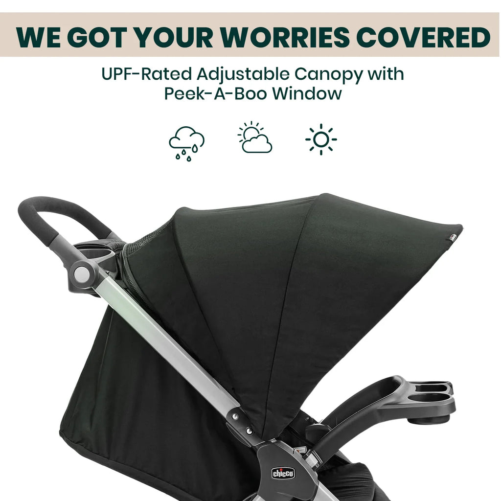 Chicco Bravo Quick Fold Baby Stroller-3 Positions Adjustable Parent Handle Bar-One Hand Fold-With Parent & Child Tray-6 Months Warranty-Pram for 0 to 4Y (Upto 22 Kg)-Black