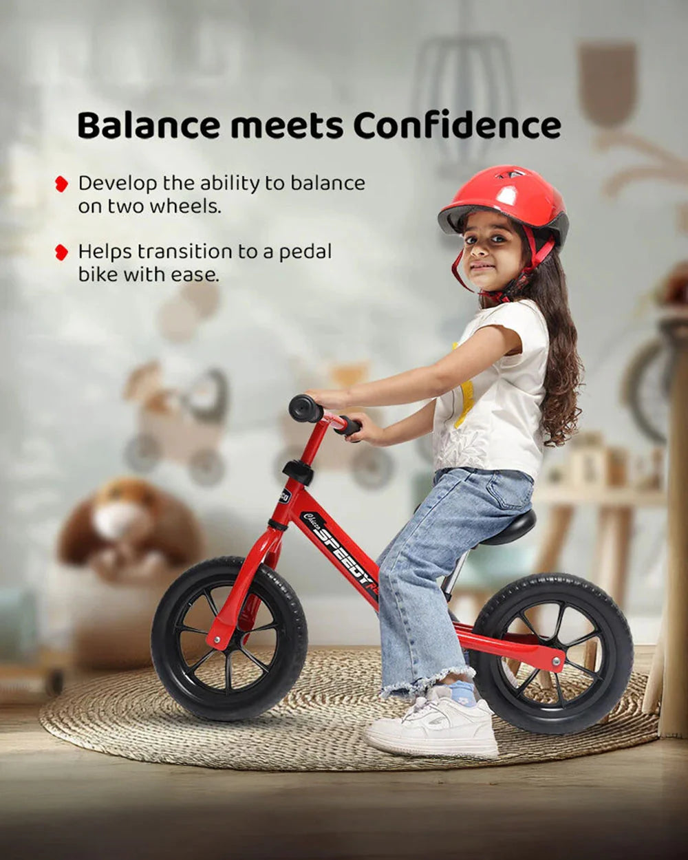Chicco Speedy Balance Bike-Adjustable Handle Bar & Seat-Durable All Terrain Design-For 2 to 5Y (Upto 50 Kg)-Red