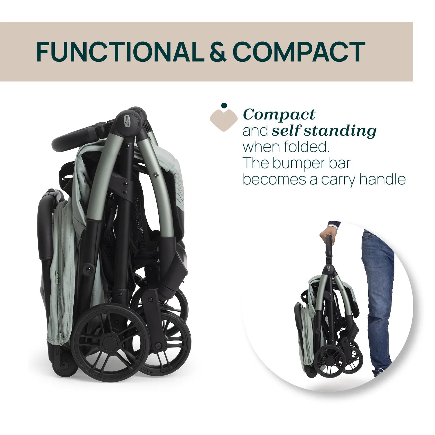 Chicco Goody XPlus Lightweight Stroller-One Hand Fold-Flat Reclining Seat-Big Shock Absorber Wheels-6 Months Warranty-For 0 to 4Y (Upto 22 Kg)-Sage