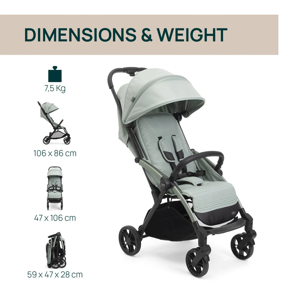 Chicco Goody XPlus Lightweight Stroller-One Hand Fold-Flat Reclining Seat-Big Shock Absorber Wheels-6 Months Warranty-For 0 to 4Y (Upto 22 Kg)-Sage