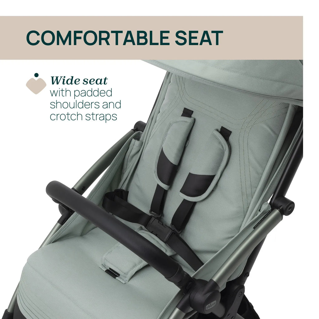 Chicco Goody XPlus Lightweight Stroller-One Hand Fold-Flat Reclining Seat-Big Shock Absorber Wheels-6 Months Warranty-For 0 to 4Y (Upto 22 Kg)-Sage