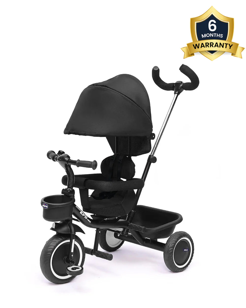 Chicco 4in1 EVO Trike-Height Adjustable Parent Handle Bar-360 Degrees Rotating Seat-Rear & Front Storage Basket-For 2 to 5Y (Upto 50 Kg)-Black