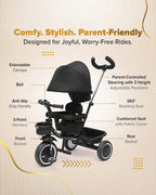 Chicco 4in1 EVO Trike-Height Adjustable Parent Handle Bar-360 Degrees Rotating Seat-Rear & Front Storage Basket-For 2 to 5Y (Upto 50 Kg)-Black