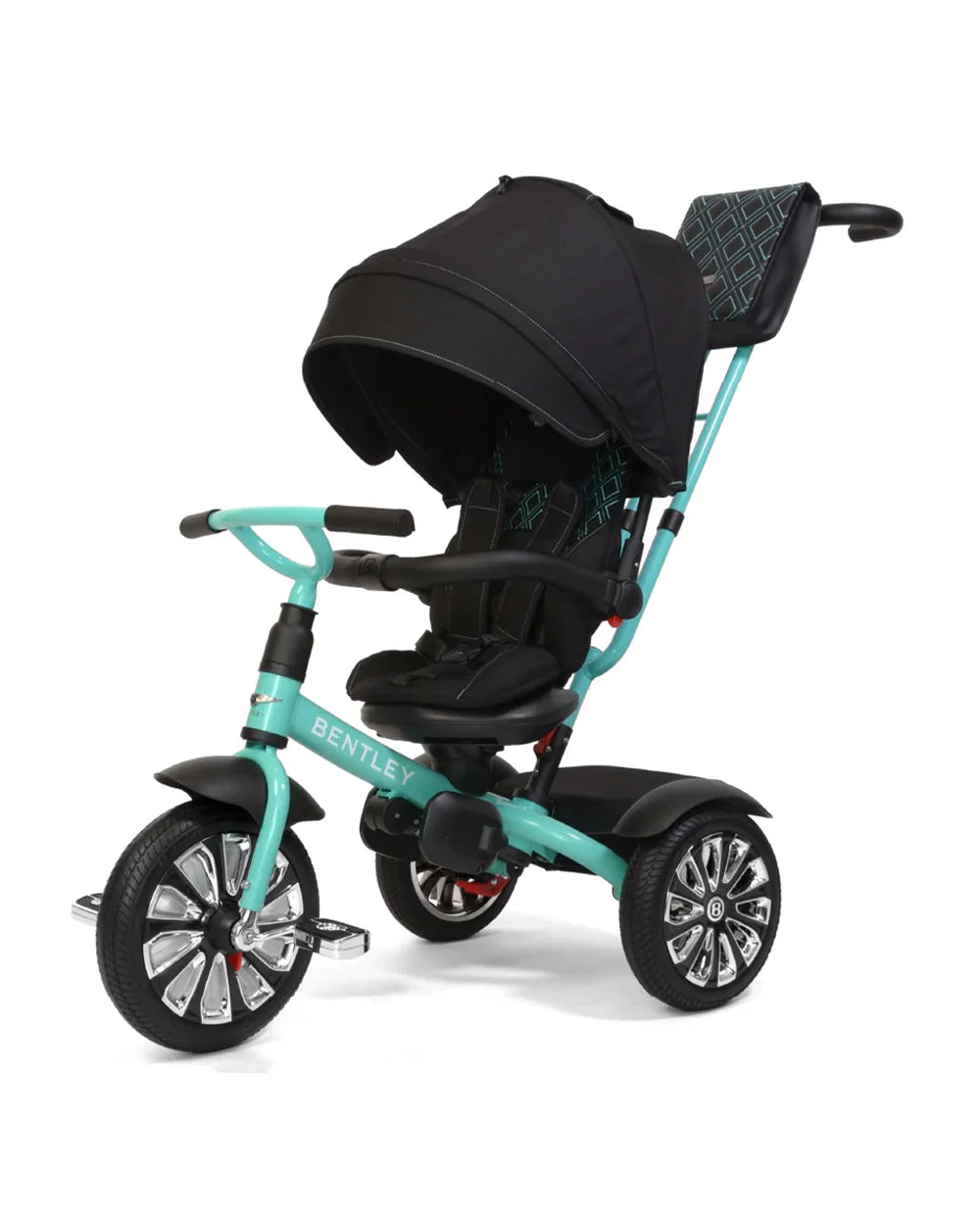 Bentley Mulliner 6 in 1 Trike Stroller-Continental GT Mulliner Style Replica Wheels-Cross Stiched & Cushioned Seats-With Bentley Badge & Anti Slip Pedals-For 6M to 5Y (Upto 25 Kg)-Celeste