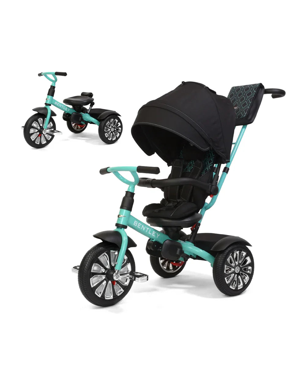 Bentley Mulliner 6 in 1 Trike Stroller-Continental GT Mulliner Style Replica Wheels-Cross Stiched & Cushioned Seats-With Bentley Badge & Anti Slip Pedals-For 6M to 5Y (Upto 25 Kg)-Celeste