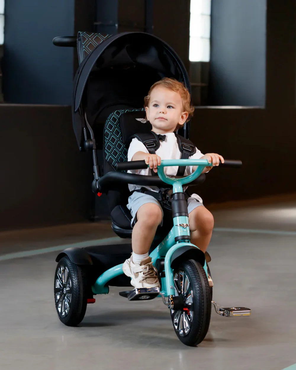 Bentley Mulliner 6 in 1 Trike Stroller-Continental GT Mulliner Style Replica Wheels-Cross Stiched & Cushioned Seats-With Bentley Badge & Anti Slip Pedals-For 6M to 5Y (Upto 25 Kg)-Celeste