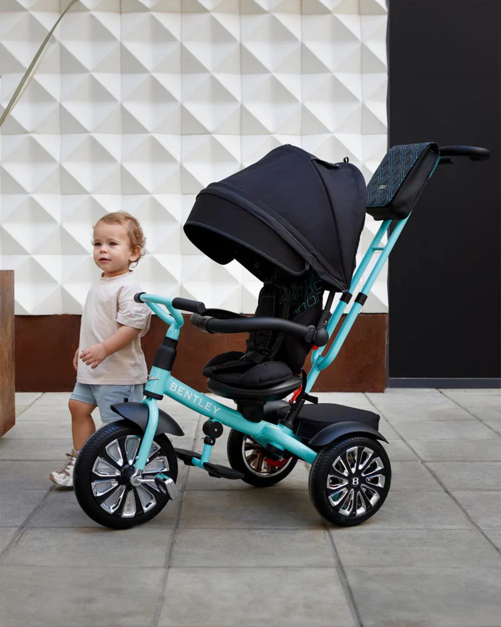 Bentley Mulliner 6 in 1 Trike Stroller-Continental GT Mulliner Style Replica Wheels-Cross Stiched & Cushioned Seats-With Bentley Badge & Anti Slip Pedals-For 6M to 5Y (Upto 25 Kg)-Celeste