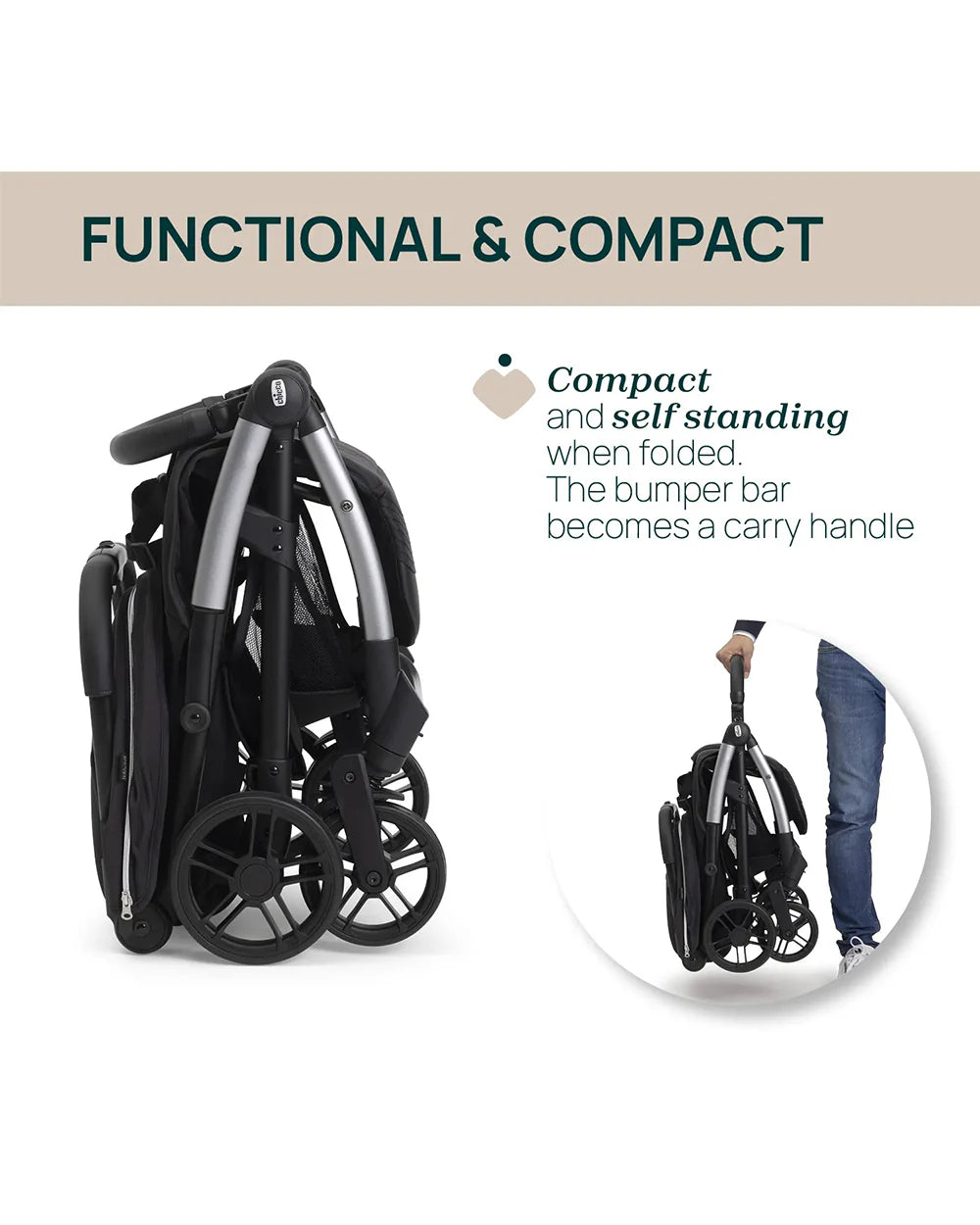 Chicco Goody XPlus Lightweight Stroller-One Hand Fold-Flat Reclining Seat-Big Shock Absorber Wheels-6 Months Warranty-For 0 to 4Y (Upto 22 Kg)-Ebony