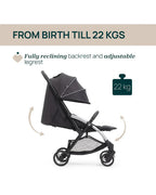 Chicco Goody XPlus Lightweight Stroller-One Hand Fold-Flat Reclining Seat-Big Shock Absorber Wheels-6 Months Warranty-For 0 to 4Y (Upto 22 Kg)-Ebony