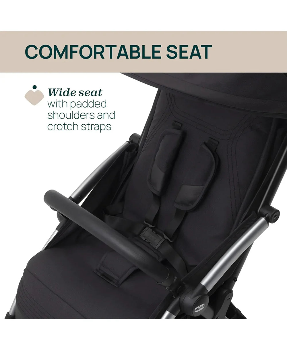 Chicco Goody XPlus Lightweight Stroller-One Hand Fold-Flat Reclining Seat-Big Shock Absorber Wheels-6 Months Warranty-For 0 to 4Y (Upto 22 Kg)-Ebony
