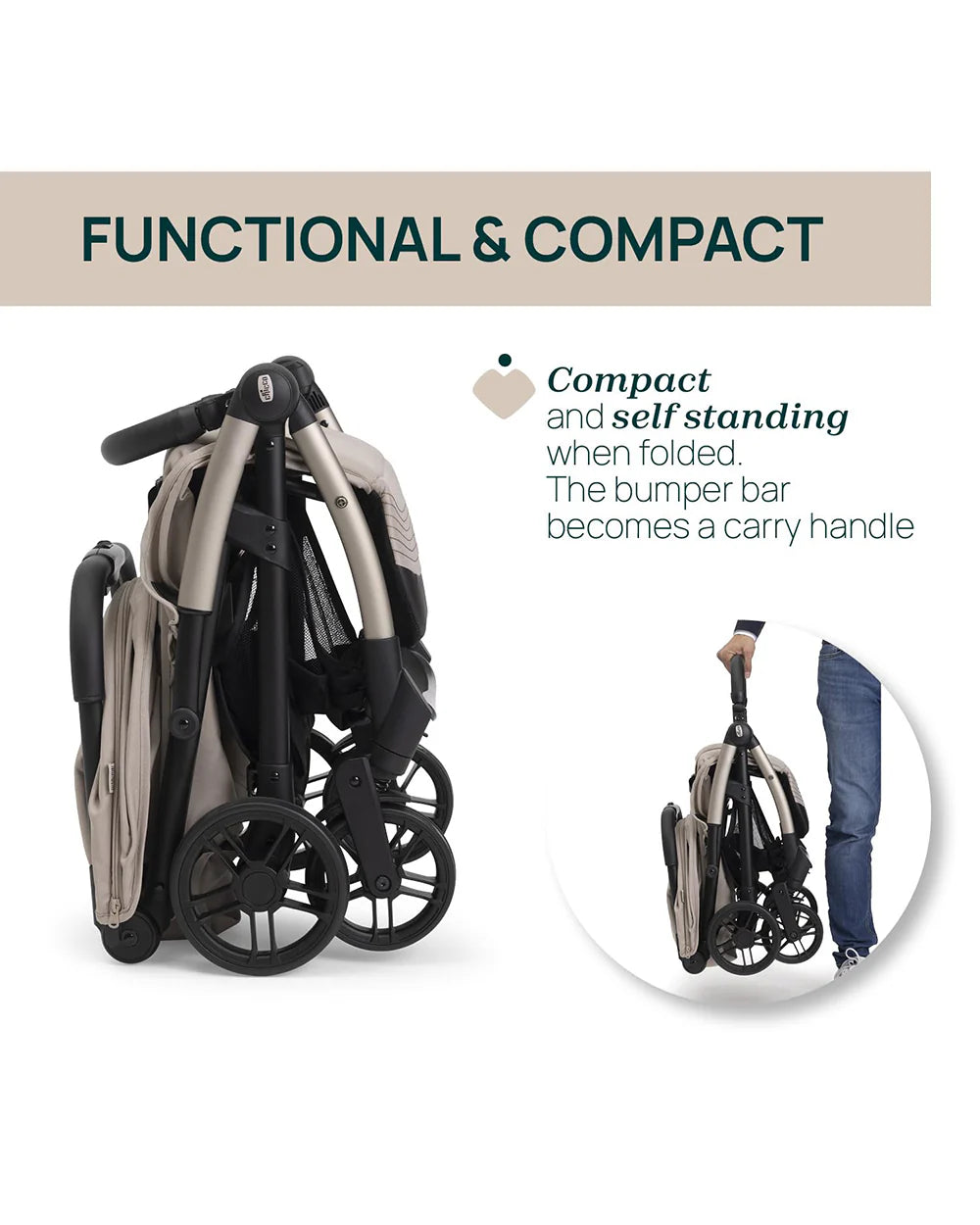 Chicco Goody XPlus Lightweight Stroller-One Hand Fold-Flat Reclining Seat-Big Shock Absorber Wheels-6 Months Warranty-For 0 to 4Y (Upto 22 Kg)-Sandshell
