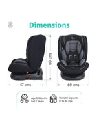 R for Rabbit Jack N Jill Grand ISOFIX Baby Car Seat-360 Degree Rotation-ECE R44/04 Certified-For 0 to 12Y (Upto 36 Kg)-Black Grey