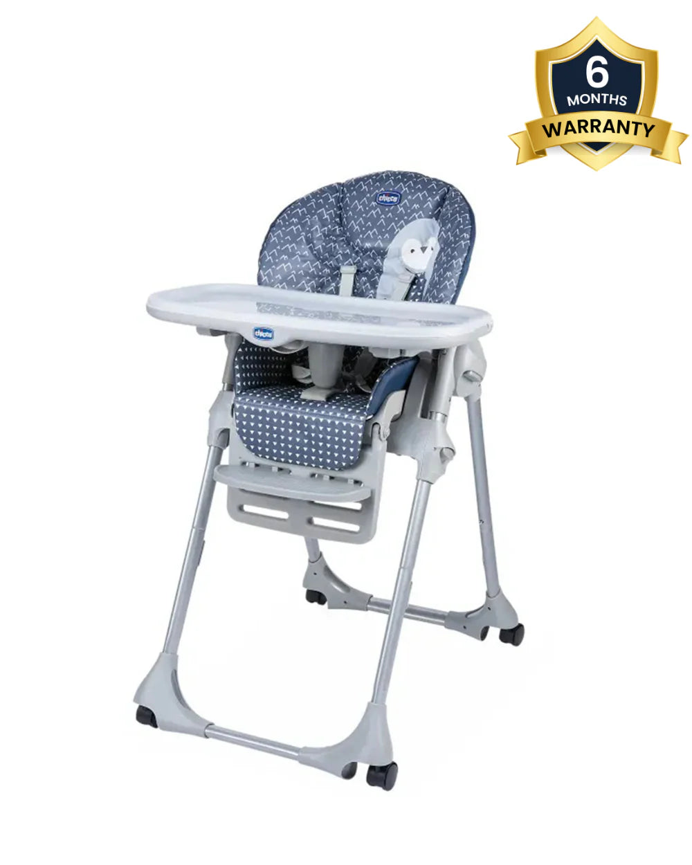 Chicco Polly Easy Baby High Chair-7 Position Height Adjustment-4-Wheels with Brakes-6M to 3Y (Upto 15Kg)-Pinguin