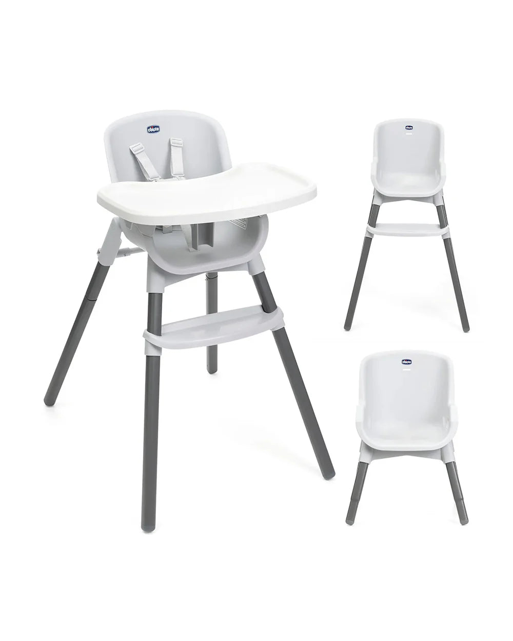 Chicco Polly Zest Baby High Chair-With Feeding Chair, Youth Stool & Baby Chair Mode- 5 Point Harness-Removable Tray-For 6M to 8Y (Upto 40 kg)-Moon Grey