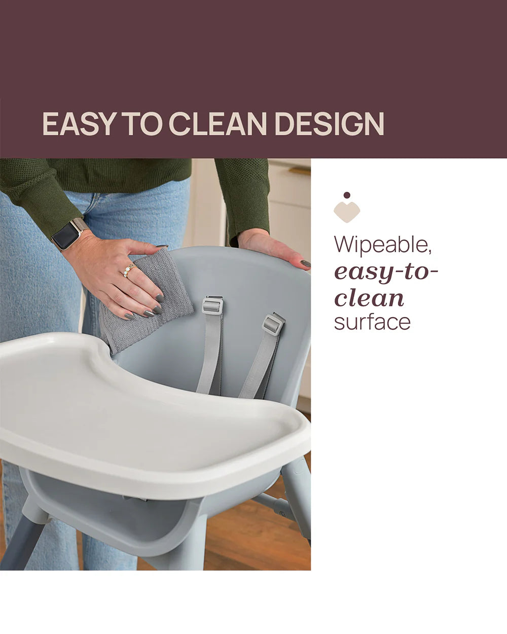 Chicco Polly Zest Baby High Chair-With Feeding Chair, Youth Stool & Baby Chair Mode- 5 Point Harness-Removable Tray-For 6M to 8Y (Upto 40 kg)-Moon Grey