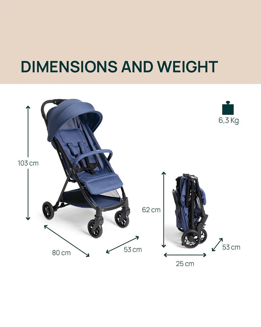 Chicco Urbino Lightweight Baby Stroller-Flat Reclining Seat-One Hand Fold-6 Months Warranty-For 0 to 4Y (Upto 22 Kg)-Royal Blue