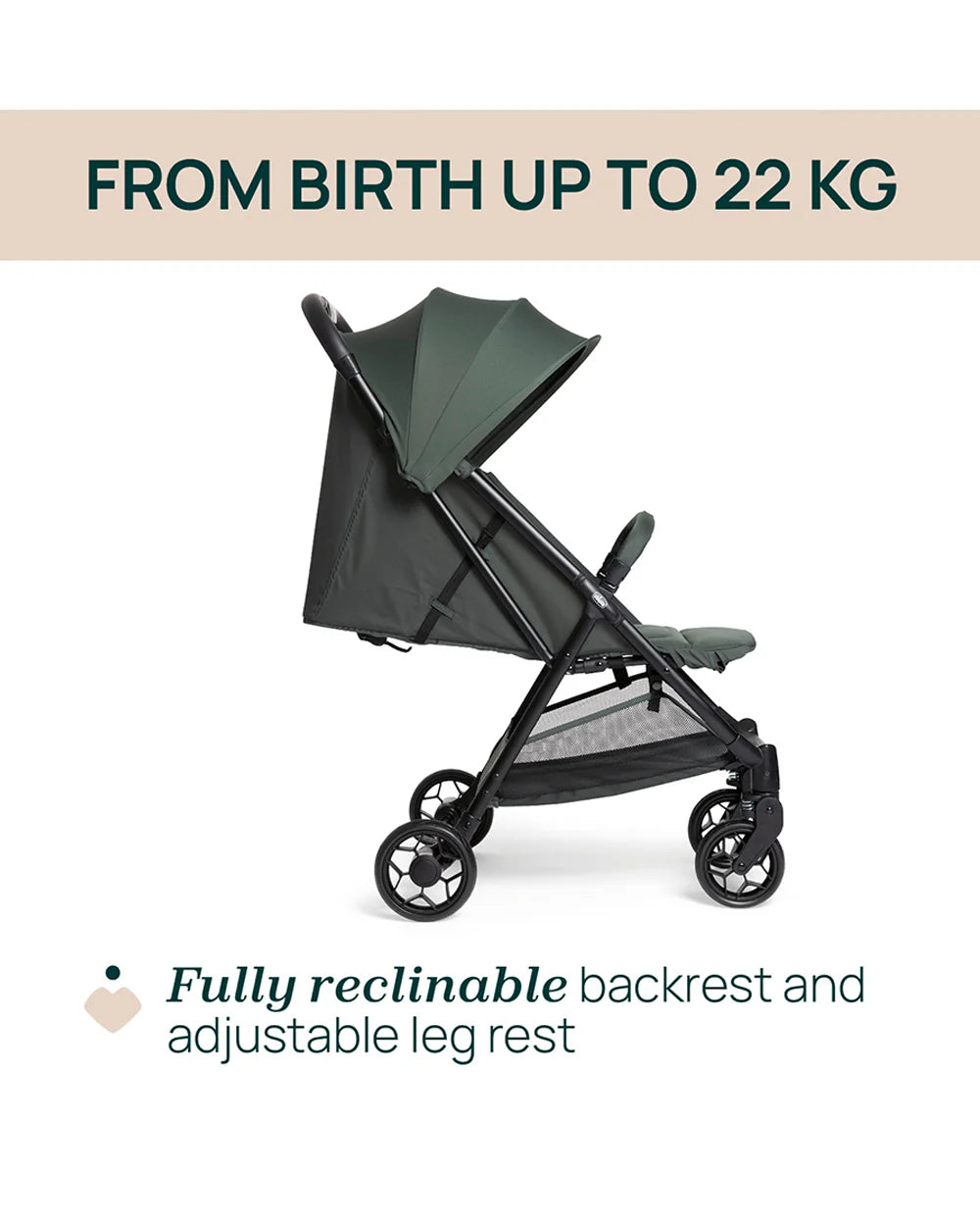 Chicco Urbino Lightweight Baby Stroller-Flat Reclining Seat-One Hand Fold-6 Months Warranty-For 0 to 4Y (Upto 22 Kg)-Evergreen