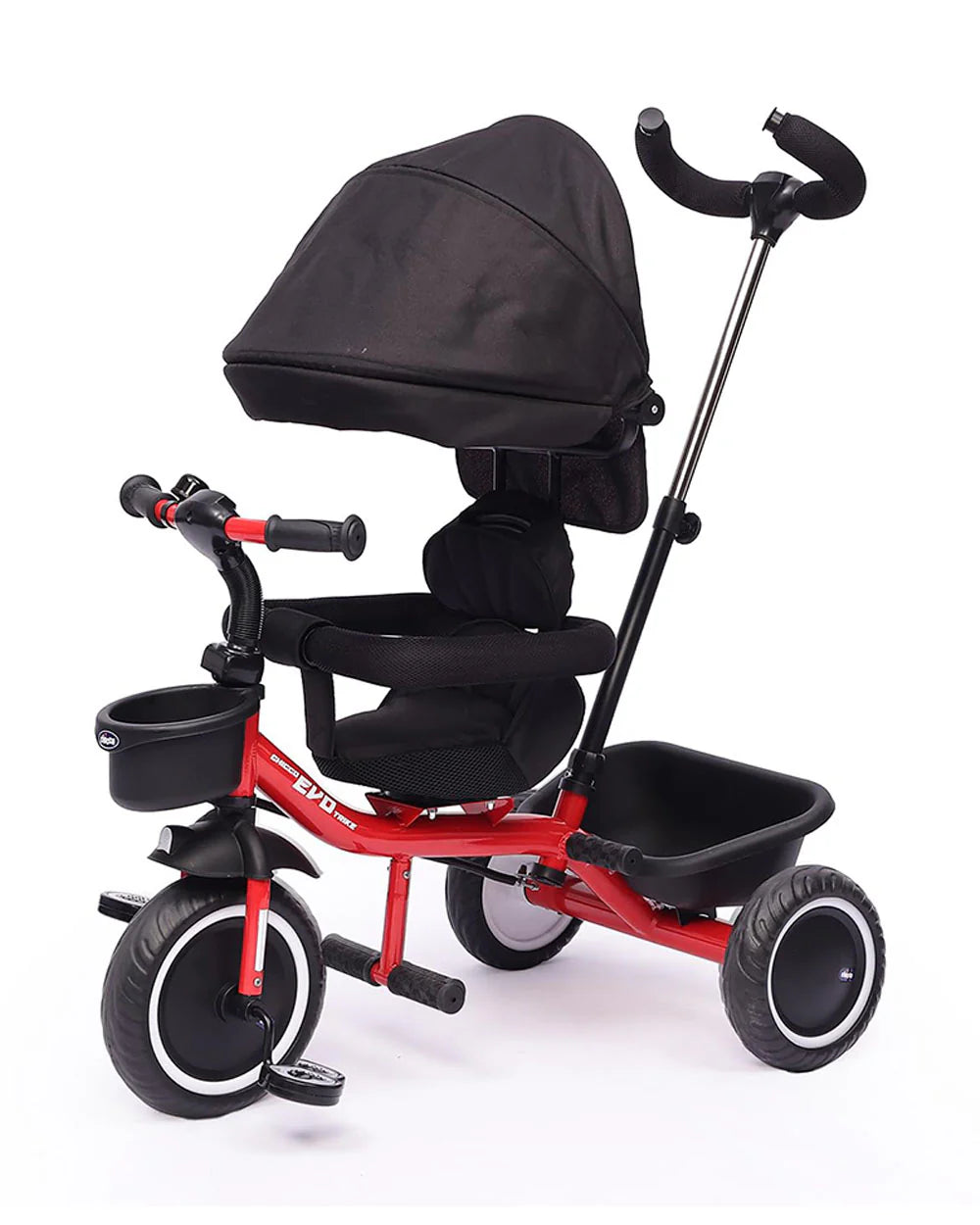 Chicco 4in1 EVO Trike-Height Adjustable Parent Handle Bar-360 Degrees Rotating Seat-Rear & Front Storage Basket-For 2 to 5Y (Upto 50 Kg)-Red