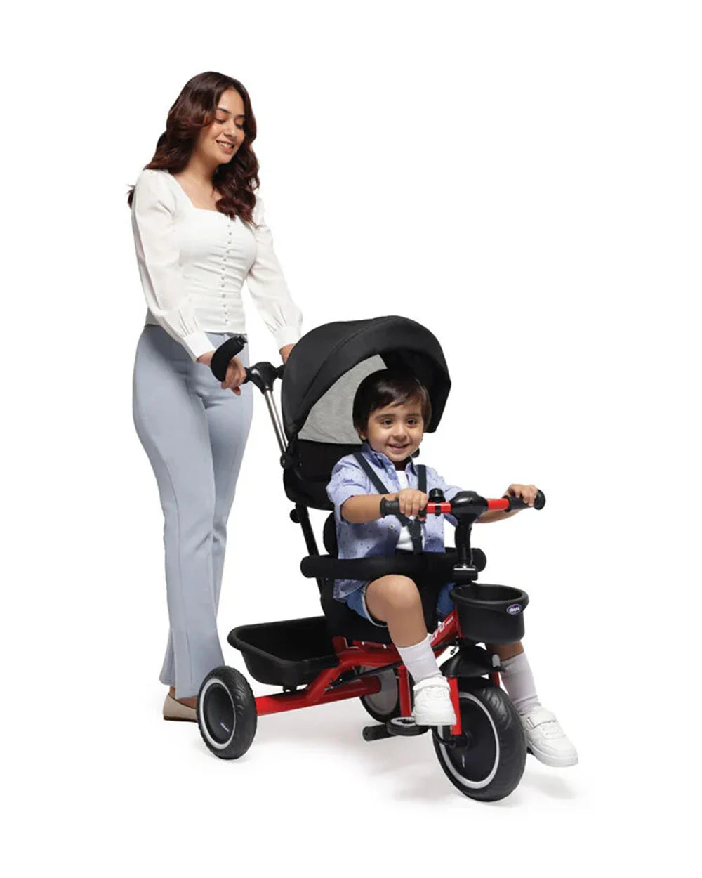 Chicco 4in1 EVO Trike-Height Adjustable Parent Handle Bar-360 Degrees Rotating Seat-Rear & Front Storage Basket-For 2 to 5Y (Upto 50 Kg)-Red