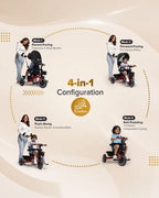 Chicco 4in1 EVO Trike-Height Adjustable Parent Handle Bar-360 Degrees Rotating Seat-Rear & Front Storage Basket-For 2 to 5Y (Upto 50 Kg)-Red