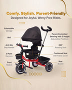 Chicco 4in1 EVO Trike-Height Adjustable Parent Handle Bar-360 Degrees Rotating Seat-Rear & Front Storage Basket-For 2 to 5Y (Upto 50 Kg)-Red