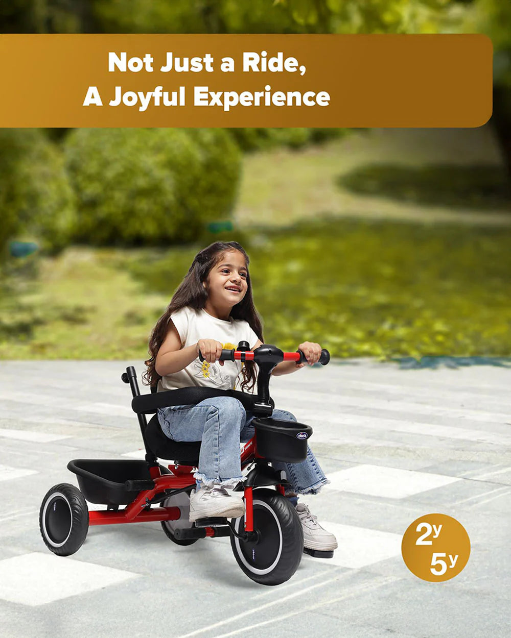 Chicco 4in1 EVO Trike-Height Adjustable Parent Handle Bar-360 Degrees Rotating Seat-Rear & Front Storage Basket-For 2 to 5Y (Upto 50 Kg)-Red