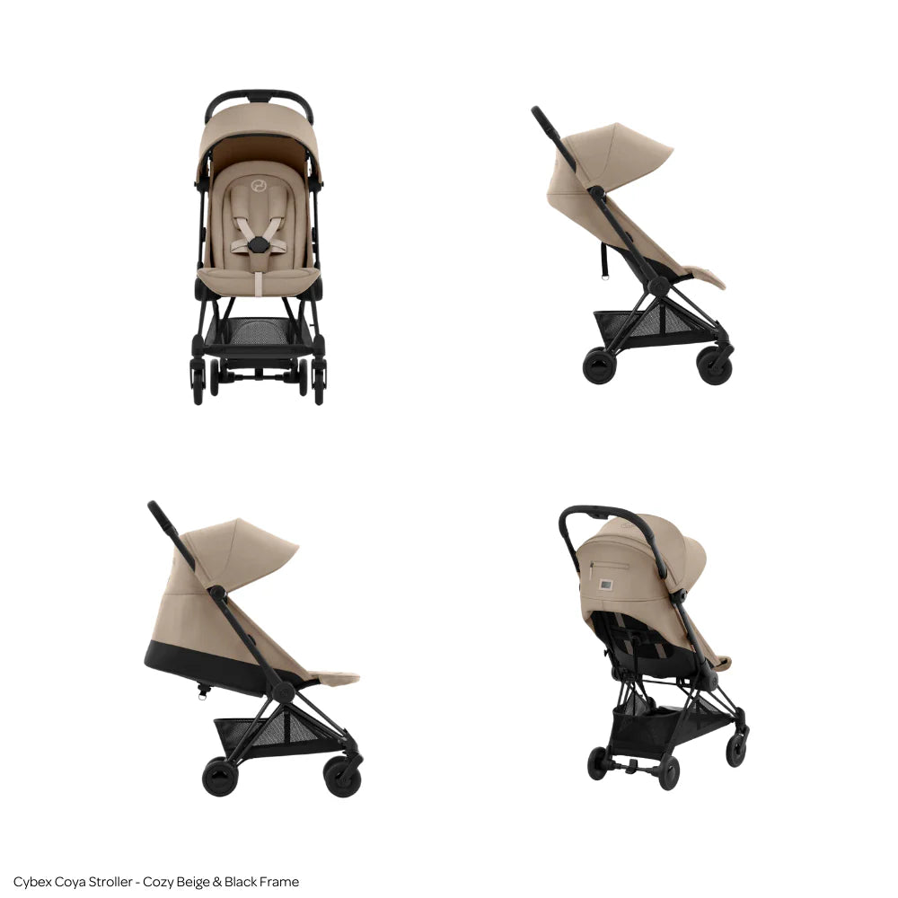 Cybex Coya Cabin-Friendly Travel Stroller, Ultra Compact One Hand Fold, Reclining Seat, Car Seat Compatible, Integrated Legrest and Carry Strap from Birth to 4 years - Cozy Beige