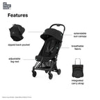 Cybex Coya Cabin-Friendly Travel Stroller, Ultra Compact One Hand Fold, Reclining Seat, Car Seat Compatible, Integrated Legrest and Carry Strap from Birth to 4 years - Black
