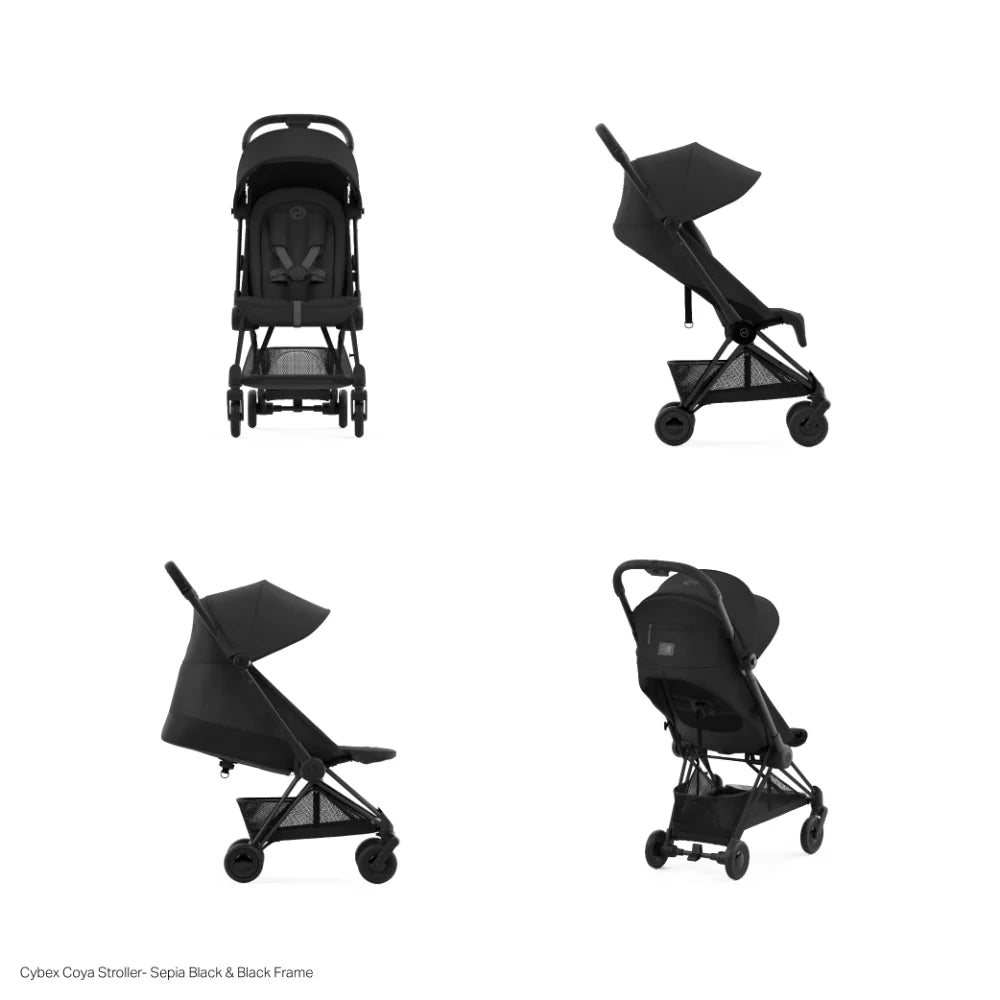 Cybex Coya Cabin-Friendly Travel Stroller, Ultra Compact One Hand Fold, Reclining Seat, Car Seat Compatible, Integrated Legrest and Carry Strap from Birth to 4 years - Black