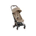 Cybex Coya Cabin-Friendly Travel Stroller, Ultra Compact One Hand Fold, Reclining Seat, Car Seat Compatible, Integrated Legrest and Carry Strap from Birth to 4 years - Rosegold Frame Cozy Beige