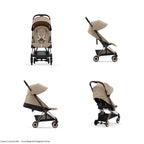 Cybex Coya Cabin-Friendly Travel Stroller, Ultra Compact One Hand Fold, Reclining Seat, Car Seat Compatible, Integrated Legrest and Carry Strap from Birth to 4 years - Rosegold Frame Cozy Beige