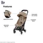 Cybex Coya Cabin-Friendly Travel Stroller, Ultra Compact One Hand Fold, Reclining Seat, Car Seat Compatible, Integrated Legrest and Carry Strap from Birth to 4 years - Rosegold Frame Cozy Beige