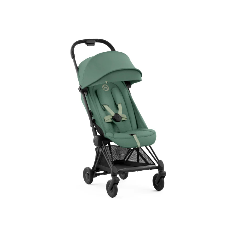 Cybex Coya Cabin-Friendly Travel Stroller, Ultra Compact One Hand Fold, Reclining Seat, Car Seat Compatible, Integrated Legrest and Carry Strap from Birth to 4 years -Black Frame leaf Green