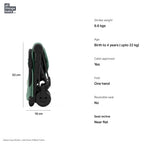Cybex Coya Cabin-Friendly Travel Stroller, Ultra Compact One Hand Fold, Reclining Seat, Car Seat Compatible, Integrated Legrest and Carry Strap from Birth to 4 years -Black Frame leaf Green