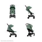 Cybex Coya Cabin-Friendly Travel Stroller, Ultra Compact One Hand Fold, Reclining Seat, Car Seat Compatible, Integrated Legrest and Carry Strap from Birth to 4 years -Black Frame leaf Green