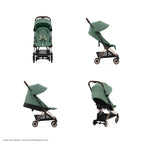 Cybex Coya Cabin-Friendly Travel Stroller, Ultra Compact One Hand Fold, Reclining Seat, Car Seat Compatible, Integrated Legrest and Carry Strap from Birth to 4 years - Rosegold Frame Leaf Green