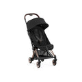 Cybex Coya Cabin-Friendly Travel Stroller, Ultra Compact One Hand Fold, Reclining Seat, Car Seat Compatible, Integrated Legrest and Carry Strap from Birth to 4 years - Rosegold Frame black