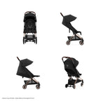 Cybex Coya Cabin-Friendly Travel Stroller, Ultra Compact One Hand Fold, Reclining Seat, Car Seat Compatible, Integrated Legrest and Carry Strap from Birth to 4 years - Rosegold Frame black