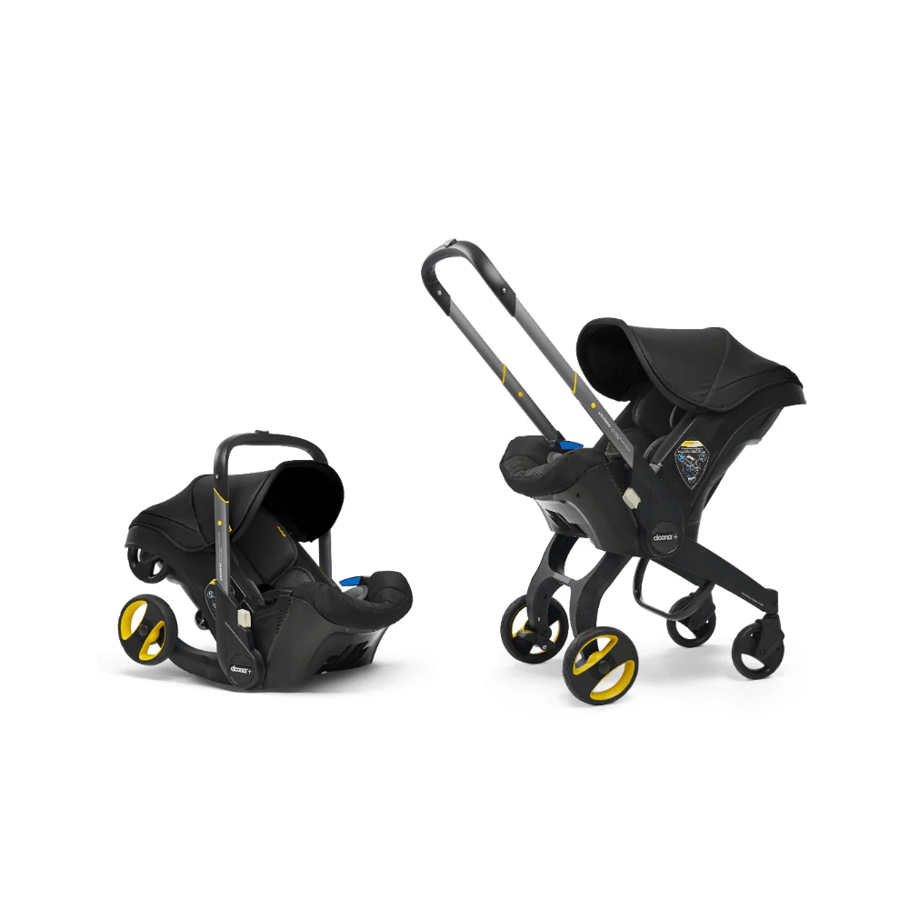 Doona+ Baby Car Seat & Travel Stroller - Convertible Infant Car Seat, Carry Cot and Pram with 5 Point Safety Harness, Ergonomic Pushchair and Travel System (ISOFIX Base Sold Separately)- black