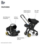 Doona+ Baby Car Seat & Travel Stroller - Convertible Infant Car Seat, Carry Cot and Pram with 5 Point Safety Harness, Ergonomic Pushchair and Travel System (ISOFIX Base Sold Separately)- black