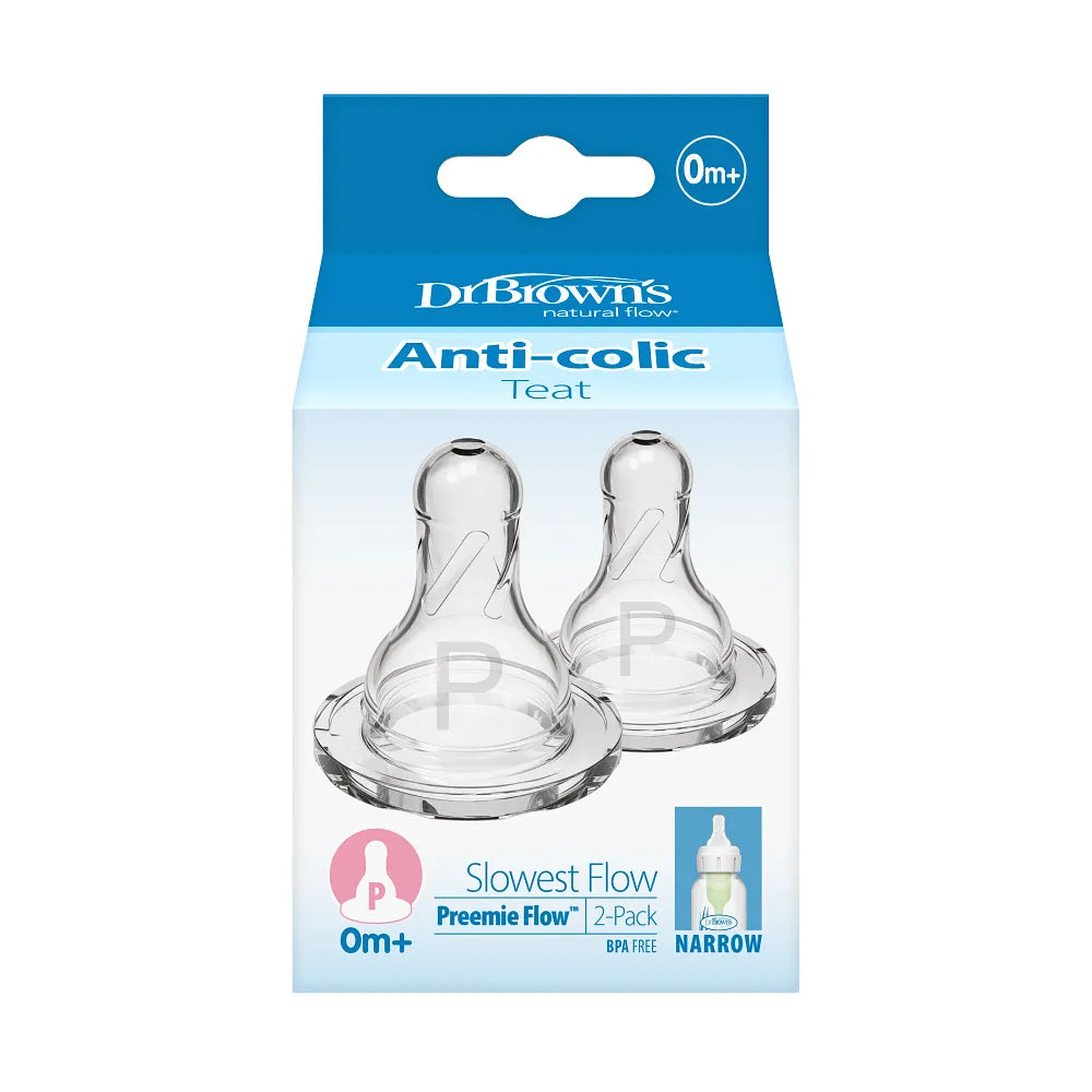 Dr. Brown's Natural Flow Narrow Baby Bottle Silicone Nipple, 2-Pack - Preemie (0m+ Slowest Flow)