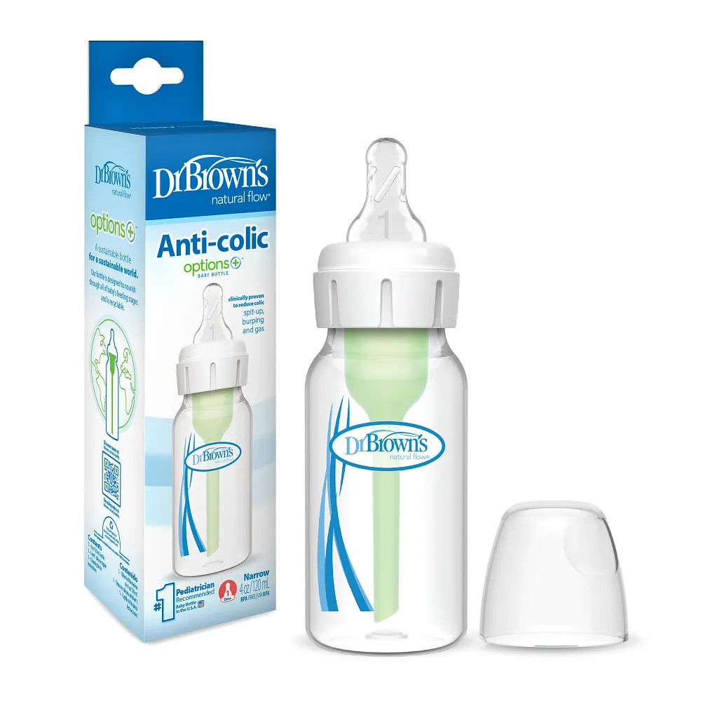 Dr. Brown's Natural Flow Anti-Colic Options+ Narrow Baby Bottle, 4 oz/120 ml, 1-Pack