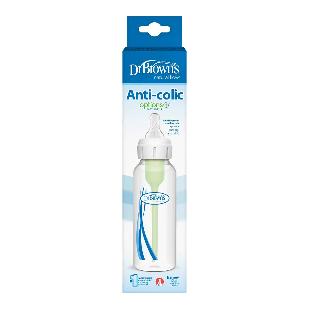 Dr. Brown's Natural Flow Anti-Colic Options+ Narrow Baby Bottle, 8 oz/250 ml, 1-Pack